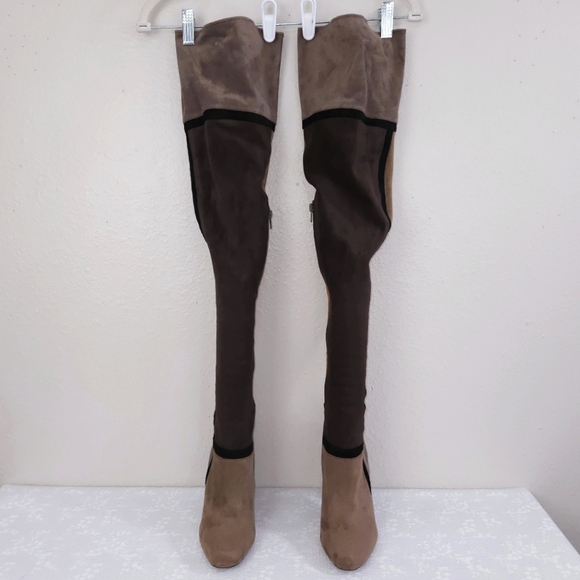 JEFFREY CAMPBELL Finestra OTK Over the Knee Patchwork Heeled Boots - Picture 4 of 13